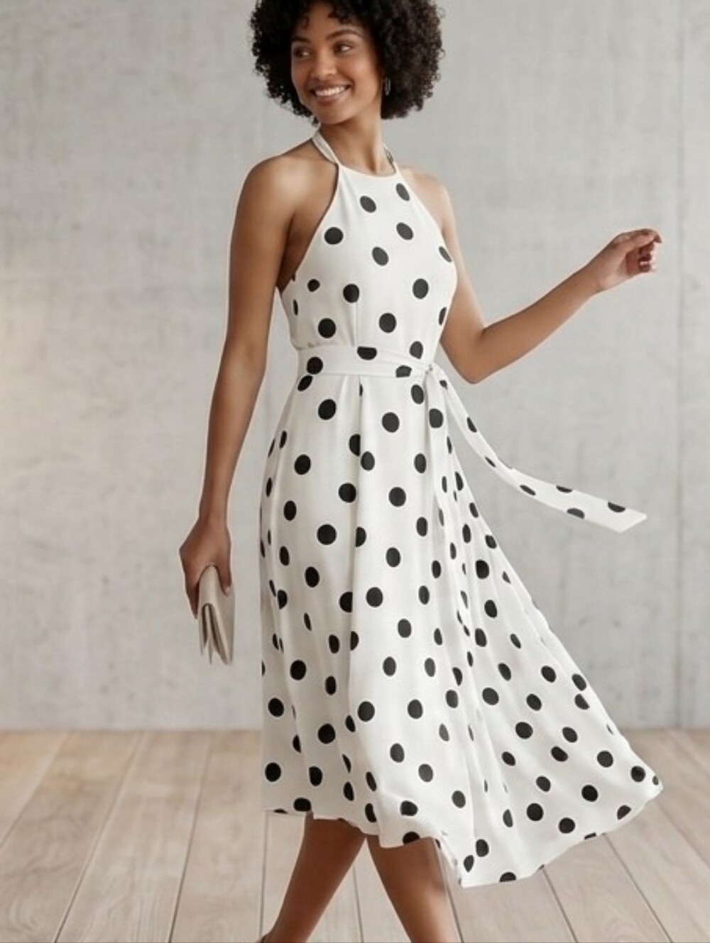 NEW Ann Taylor Factory Polka Dot Halter Midi Dress + Matching Belt Size Sz 8